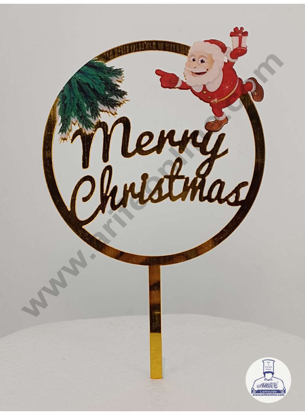 CAKE DECOR™ 5 inch Imported Acrylic Merry Christmas Santa Claus Round Frame Cake Topper Cake Decoration Dessert Decoration (SBMT-IMP-024)