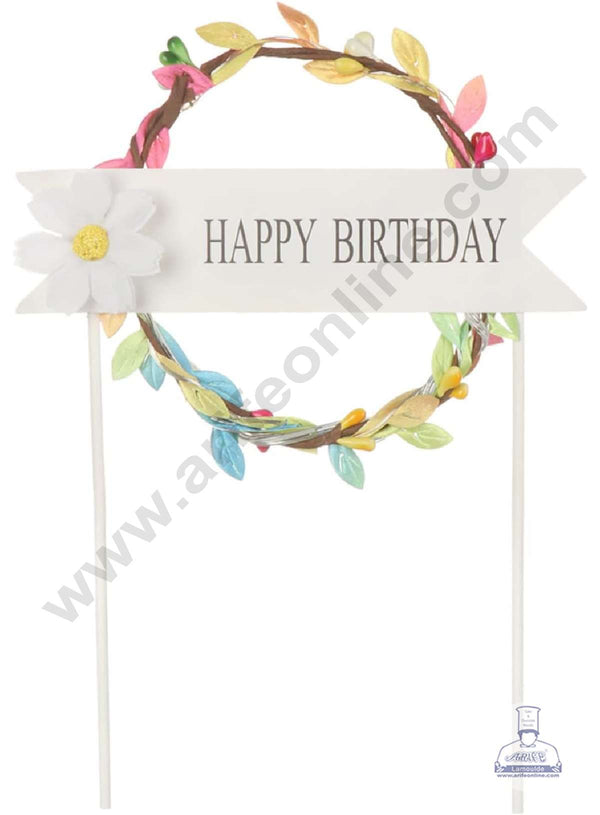 CAKE DECOR™ 5 Inch Imported Cake and Cupcake Topper - Happy Birthday Multicolor Wreath | Round Garland with Led Lights (SBMT-IMP-037-Multi)