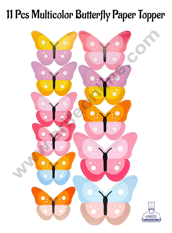 CAKE DECOR™ 11 Pcs Multicolor Butterfly Paper Topper For Cake And Cupcake | Assorted Design (SBMT-PT-188)