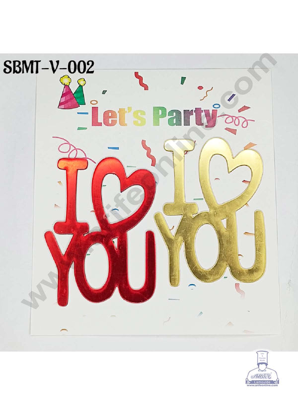 CAKE DECOR™ 3 inch Red & Gold Acrylic I Love You Cutout Cake Topper (SBMT-V-002) - 2 pcs Pack