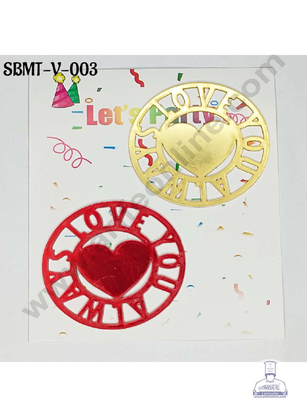 CAKE DECOR™ 3 inch Red & Gold Acrylic Love You Always with Heart Cutout Cake Topper (SBMT-V-003) - 2 pcs Pack