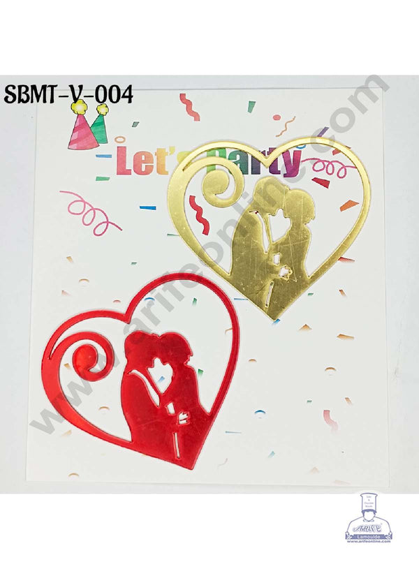 CAKE DECOR™ 3 inch Red & Gold Acrylic Couple Cutout in Heart Frame Cake Topper (SBMT-V-004) - 2 pcs Pack