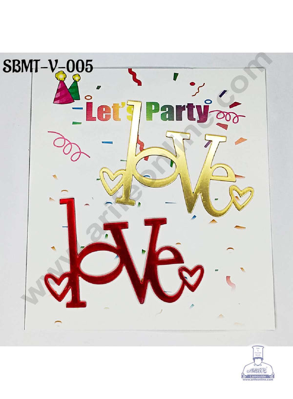 CAKE DECOR™ 3 inch Red & Gold Acrylic Simple Love Cutout Cake Topper (SBMT-V-005) - 2 pcs Pack