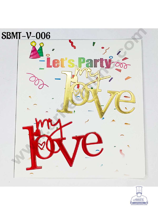 CAKE DECOR™ 3 inch Red & Gold Acrylic Simple My Love Cutout Cake Topper (SBMT-V-006) - 2 pcs Pack