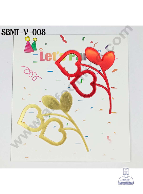 CAKE DECOR™ 3 inch Red & Gold Acrylic Heart Shape Leaf Cutout Cake Topper (SBMT-V-008) - 2 pcs Pack