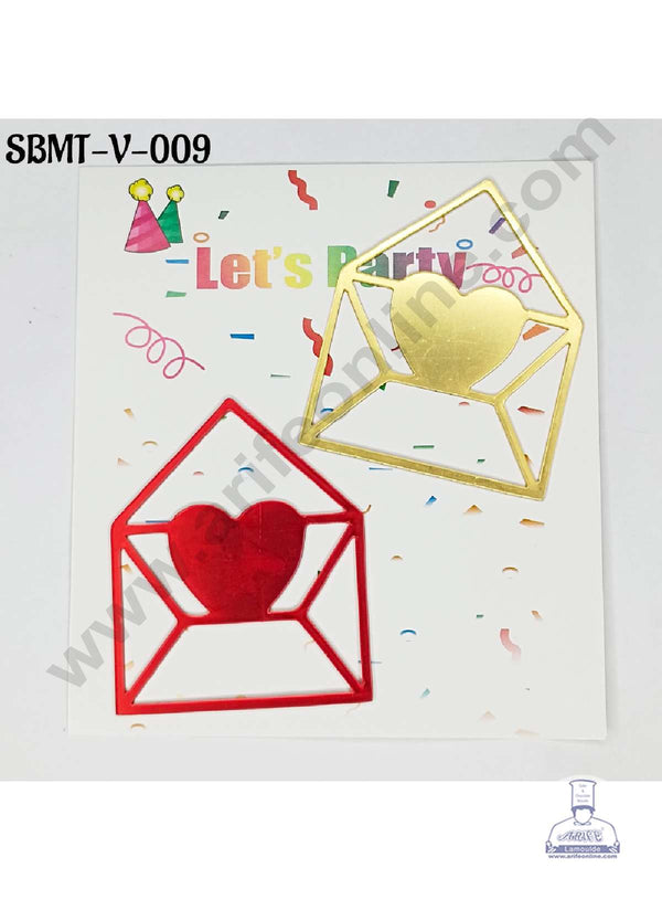 CAKE DECOR™ 3 inch Red & Gold Acrylic Envelope Shape With Heart Cutout Cake Topper (SBMT-V-009) - 2 pcs Pack