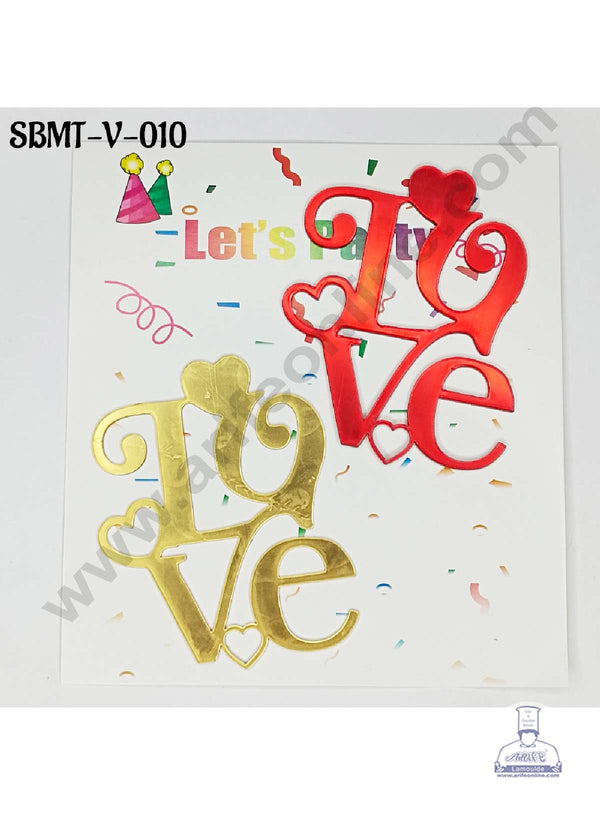 CAKE DECOR™ 3 inch Red & Gold Acrylic Love Cutout Cake Topper (SBMT-V-010) - 2 pcs Pack
