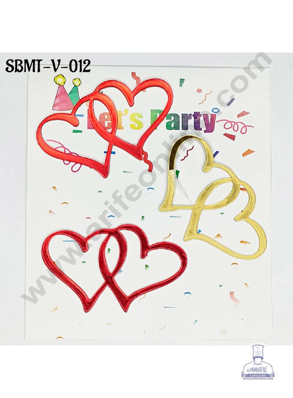 CAKE DECOR™ 3 inch Red & Gold Acrylic Entwined Heart Cutout Cake Topper (SBMT-V-012) - 3 pcs Pack