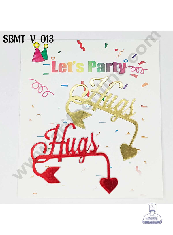 CAKE DECOR™ 3 inch Red & Gold Acrylic Hugs with Heart Arrow Cake Topper (SBMT-V-013) - 2 pcs Pack