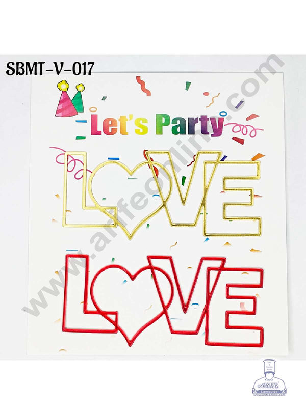 CAKE DECOR™ 3 inch Red & Gold Acrylic Love Cutout with Heart Cake Topper (SBMT-V-017) - 2 pcs Pack
