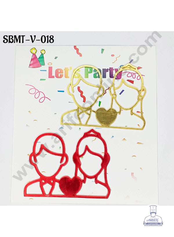 CAKE DECOR™ 3 inch Red & Gold Acrylic Couple Cutout Cake Topper (SBMT-V-018) - 2 pcs Pack