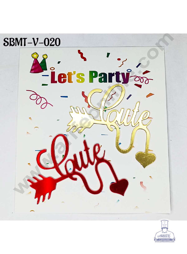 CAKE DECOR™ 3 inch Red & Gold Acrylic Cute with Heart Arrow Cake Topper (SBMT-V-020) - 2 pcs Pack