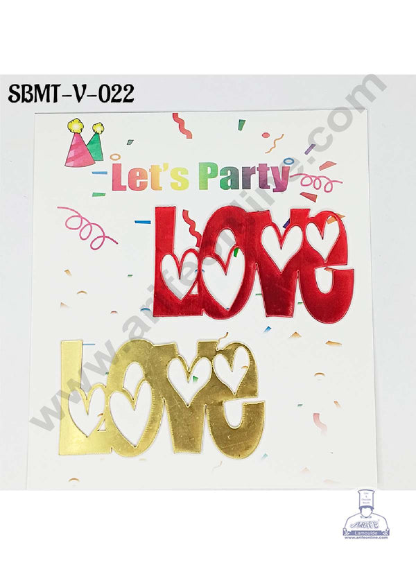 CAKE DECOR™ 3 inch Red & Gold Acrylic Love with Heart Cutout Cake Topper (SBMT-V-022) - 2 pcs Pack