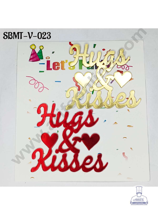 CAKE DECOR™ 3 inch Red & Gold Acrylic Hugs & Kisses Cake Topper (SBMT-V-023) - 2 pcs Pack
