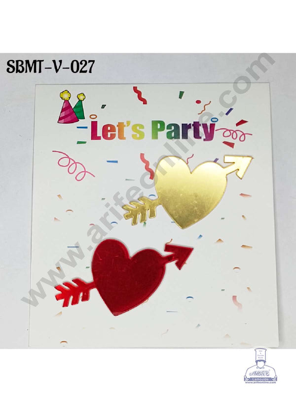 CAKE DECOR™ 3 inch Red & Gold Acrylic Heart with Arrow Cake Topper (SBMT-V-027) - 2 pcs Pack
