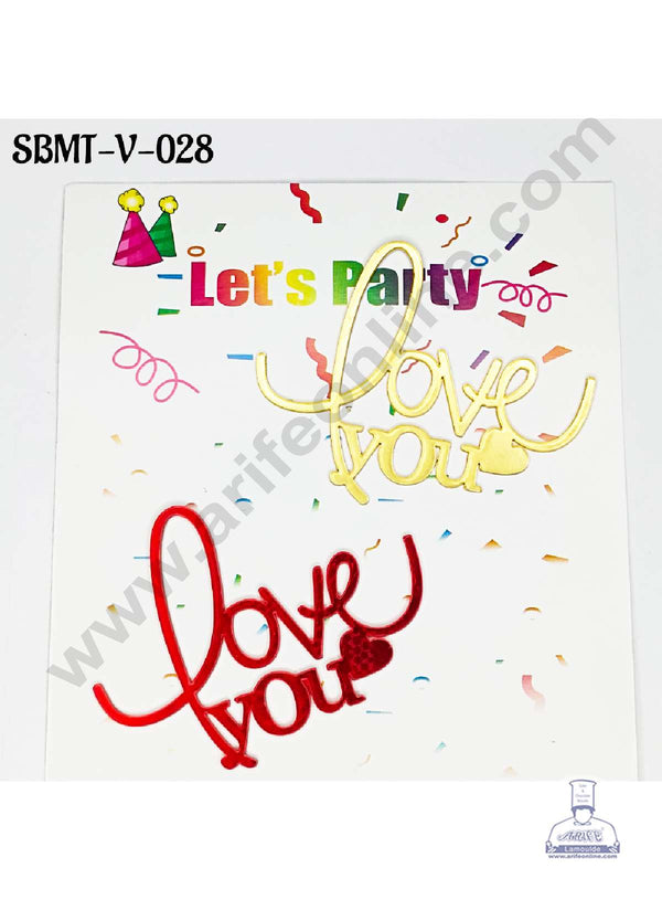 CAKE DECOR™ 3 inch Red & Gold Acrylic Love You Cake Topper (SBMT-V-028) - 2 pcs Pack