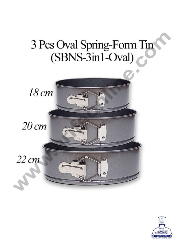 CAKE DECOR™ 3 Pcs Oval Non Stick Spring-Form Tin | Cake Mould | Bakeware Pan - (SBNS-3in1-Oval)