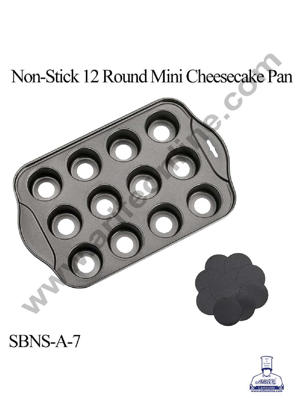 CAKE DECOR™ 12 Cavity Round Non Stick Mini Cheesecake Pan | Aluminium Mould (SBNS-A-7)