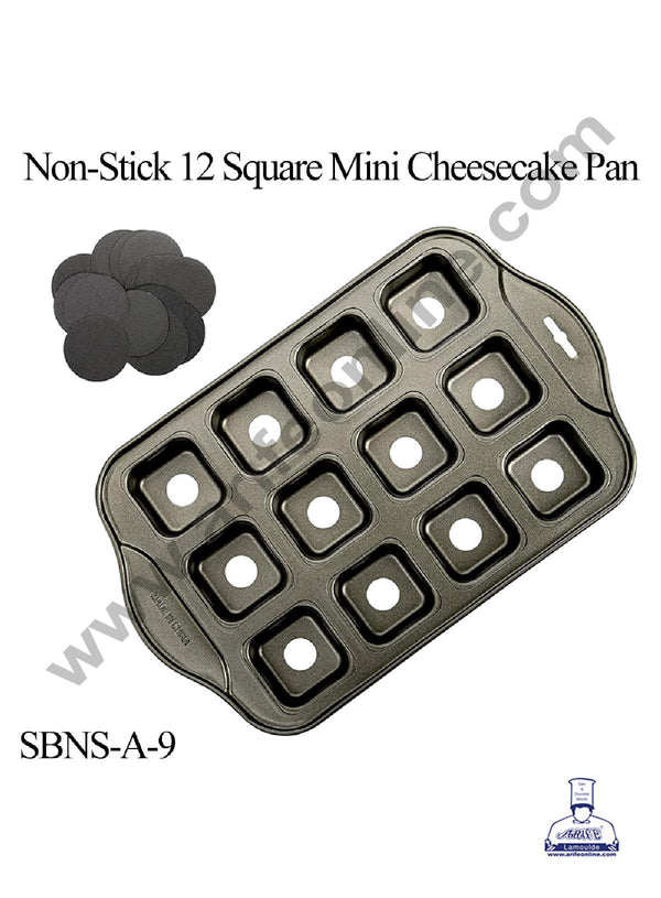 CAKE DECOR™ 12 Cavity Square Non Stick Mini Cheesecake Pan | Aluminium Mould (SBNS-A-9)
