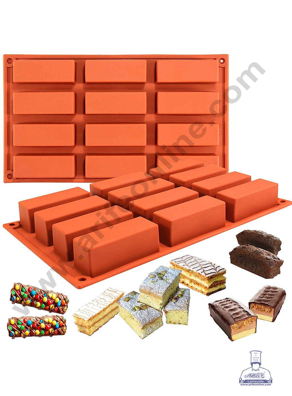 CAKE DECOR™ 12 cavity Plain Rectangle Bar Shape Silicone Mould, Handmade Soap and Candle Mold, Chocolate Bar Mould and Jelly Dessert Mould