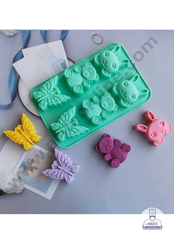 CAKE DECOR™ 6 Cavity Silicone moulds for Soaps, Chocolate Jelly Desserts All Purpose Baking Mould(Butterfly, Bear and Rabbit face Shape)