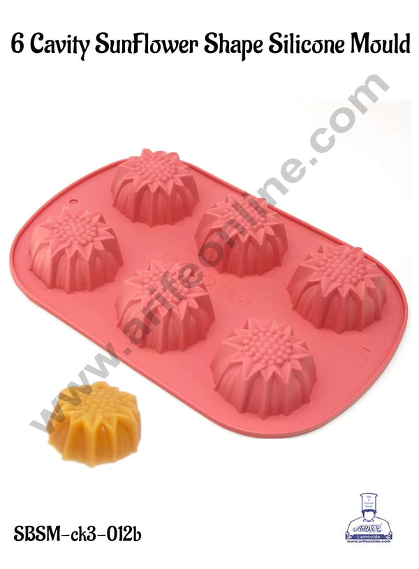 CAKE DECOR™ 6 Cavity Sunflower Shape Silicone Mould | Jelly & Soap Mould | Baking Mould - SBSM-ck3-012b