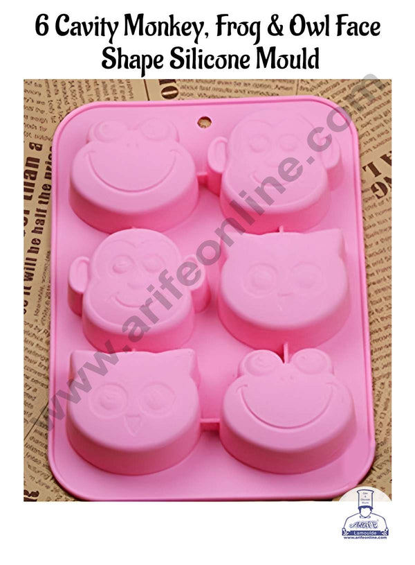 CAKE DECOR™ 6 Cavity Monkey, Frog & Owl Face Shape Silicone Mould | Jelly & Soap Mould | Baking Mould - SBSM-ck3-363
