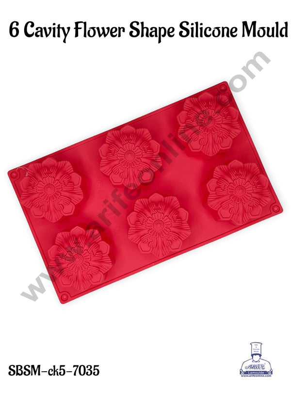 CAKE DECOR™ 6 Cavity Flower Shape Silicone Mould | Jelly & Soap Mould | Baking Mould - SBSM-ck5-7035