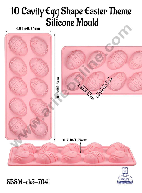 CAKE DECOR™ 10 Cavity Egg Shape Easter Theme Silicone Mould | Jelly & Soap Mould | Baking Mould - SBSM-ck5-7041