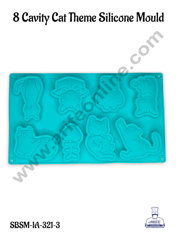 CAKE DECOR™ 8 Cavity Cat Theme Silicone Mould | Jelly & Soap Mould | Baking Mould - SBSM‐IA‐321‐3
