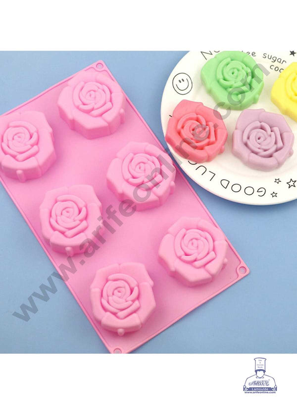 CAKE DECOR™ 6 Cavity Rose  Flower Silicone Moulds for Soaps and Chocolate Jelly Desserts Mould