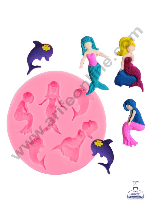 CAKE DECOR™ Silicone 5 Cavity Mermaid and Dolphin Pink Fondant Marzipan Mould SBSP-Pink-043
