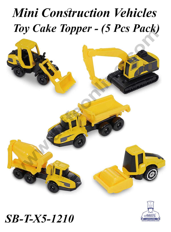 CAKE DECOR™ 5 Pcs Mini Construction Vehicles Cake Toy Topper | Decorations Figurines - (SB-T-X5-1210)