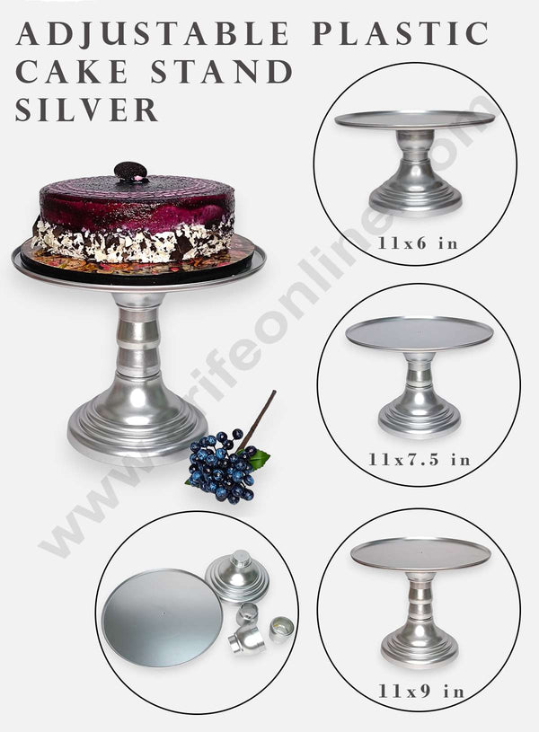 CAKE DECOR™ Adjustable Plastic Cake Stand | Cupcake Stand | Display Stand - Silver