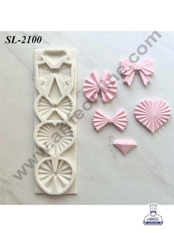 CAKE DECOR™ 4 Cavity Bows Heart Diamond Shape Silicone Fondant Mould for Cake Decorations (SBSP-SL-2100)