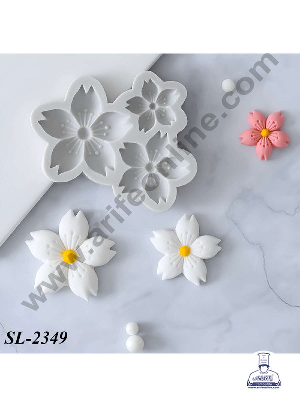 CAKE DECOR™ 3 Cavity Cherry Blossom Flower Shape Silicone Fondant Mould for Cake Decorations (SBSP-SL-2349)