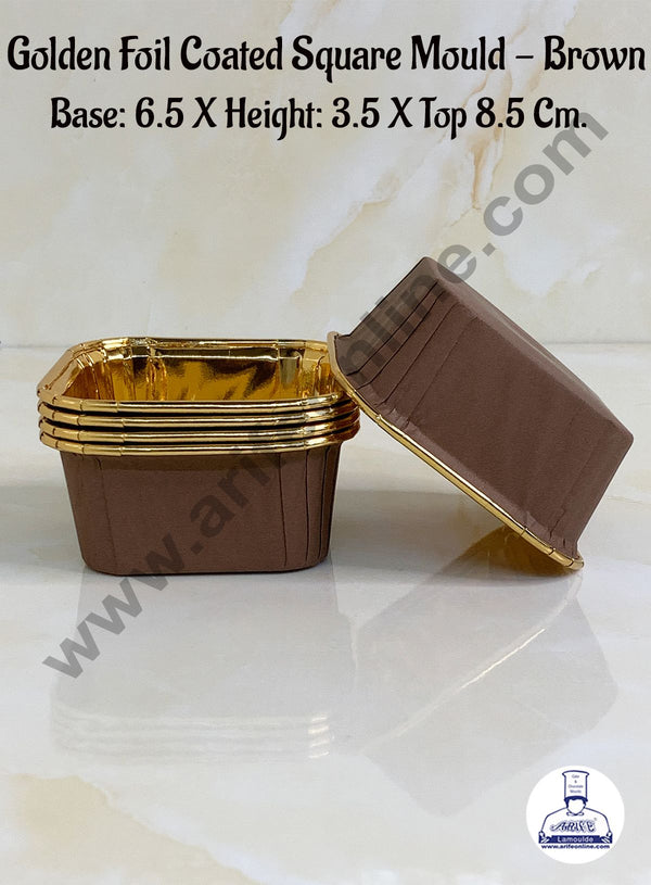 Cake Decor™ Golden Foil Coated Square Direct Bake-able Paper Mould - Brown (50 Pcs)