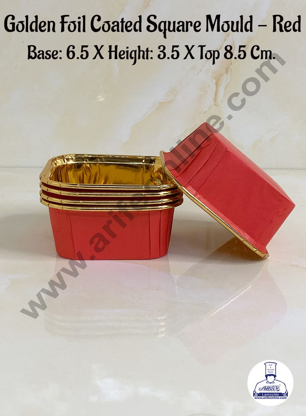 Cake Decor™ Golden Foil Coated Square Direct Bake-able Paper Mould - Red (50 Pcs)