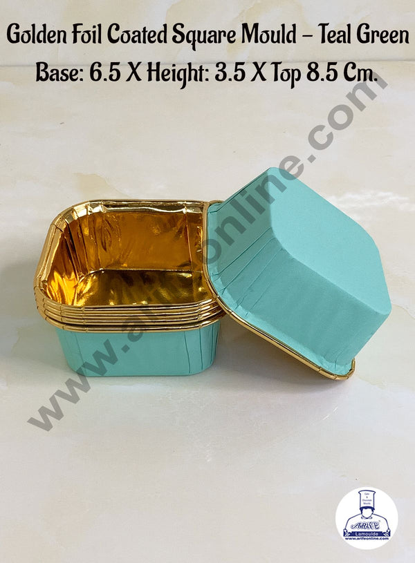 Cake Decor™ Golden Foil Coated Square Direct Bake-able Paper Mould - Teal Green (50 Pcs)