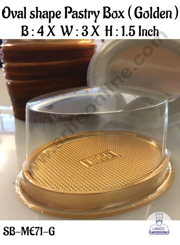 CAKE DECOR™ PVC Oval Shape Pastry Box With Golden Base Cake Box | Dessert Packaging - 4 Inch (5 Pcs Pack)