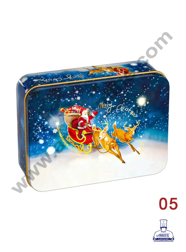 Cake Decor ™ Merry Christmas Tins Rectangle Shape - 05 | Rectangle Storage Containers Tins | 1 Pc Pack