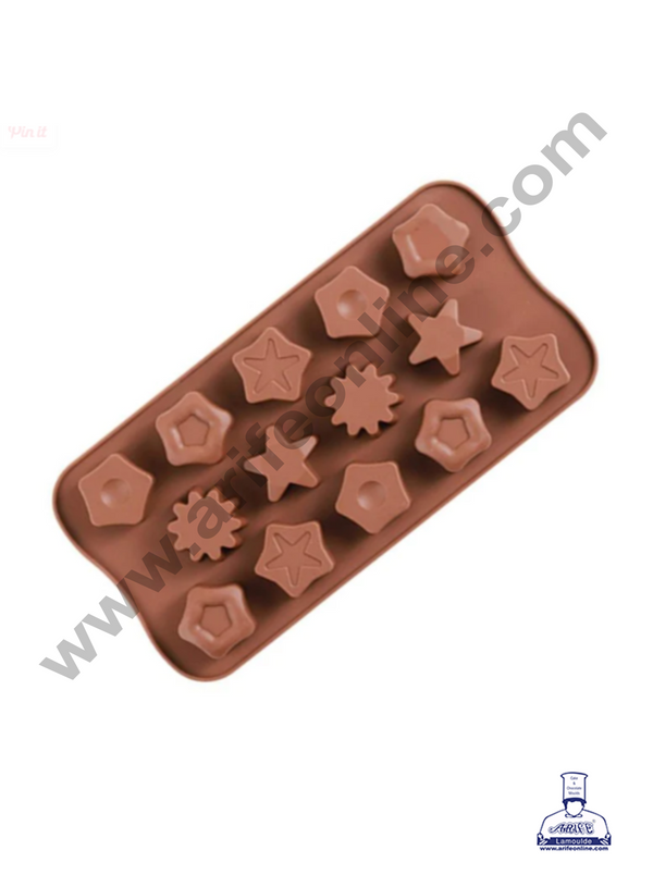 Cake Decor Silicon 14 Cavity Mix Star Shape Brown Chocolate Mould, Ice Mould, Chocolate Decorating Mould