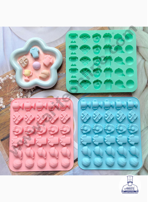 30 Cavity Soccer Game with Mini Ball, Trophy, Cap And Gloves Shape Silicon Mould | Make Up Products Silicone Mould - CAKE DECOR™