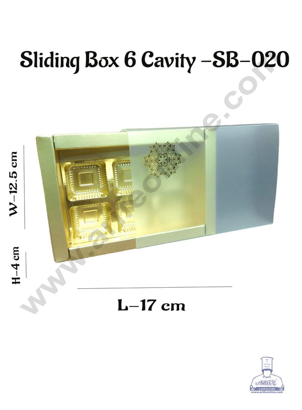 CAKE DECOR™ 6 Cavity Chocolate Box with Sliding Cover & Cavity ( 10 Piece Pack ) - Gold