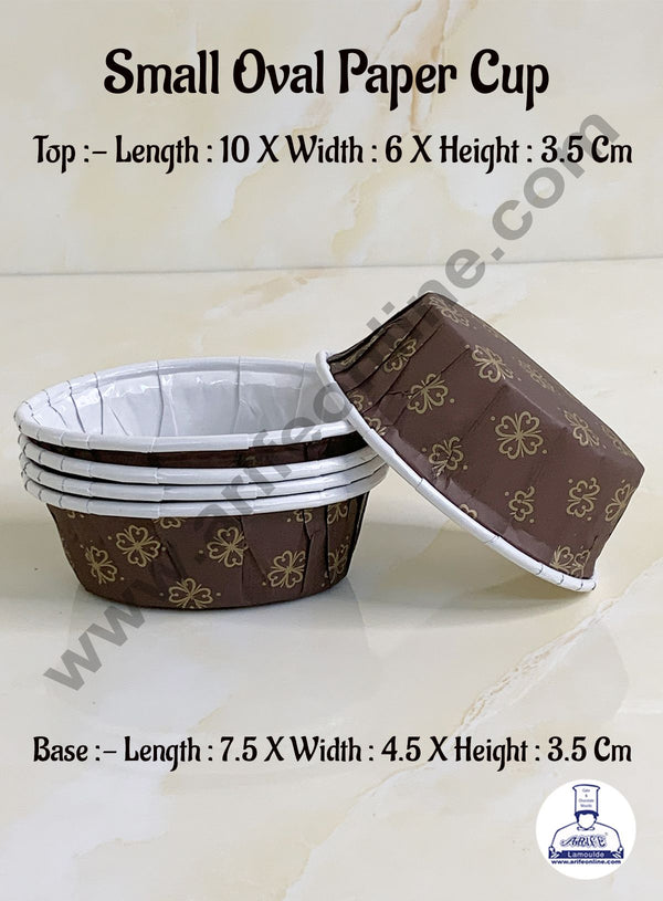 CAKE DECOR™ 50 Pcs Brown Small Oval Paper Cup Bake and Serve Cake Mould