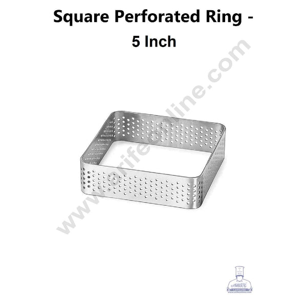 CAKE DECOR™ Stainless Steel Perforated Square Tart Cake Ring - 5 Inch