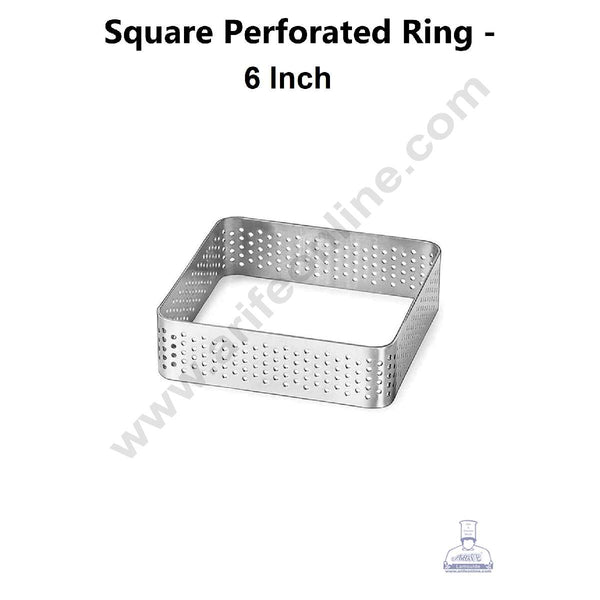 CAKE DECOR™ Stainless Steel Perforated Square Tart Cake Ring - 6 Inch