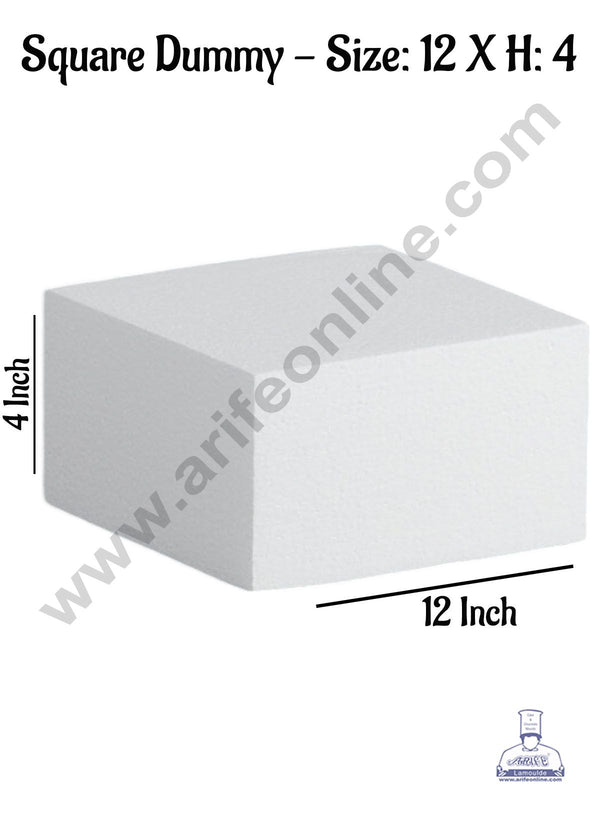 CAKE DECOR™ 1 Pc 12 Inch Square Cake Dummy - Size  12 x H 4