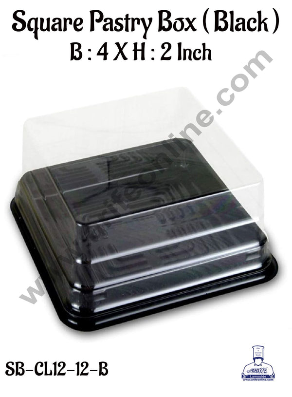 CAKE DECOR™ PVC Square Pastry Box With Black Base Cake Box | Dessert Packaging - 4 Inch (10 Pcs Pack)