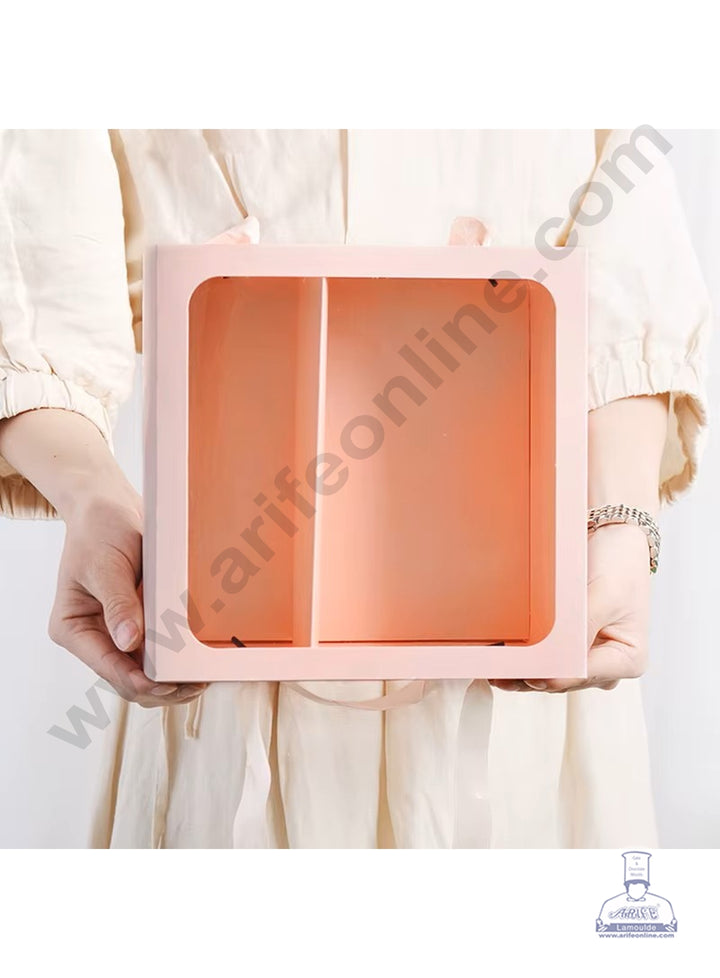 Partition Ribbon Home Square Peach Sliding Hamper Box With Partition & Ribbons For ...